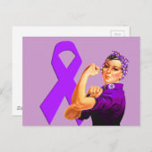 Paarse bewustwording Ribbon Rosie de Riveter Briefkaart (Voorkant / Achterkant)