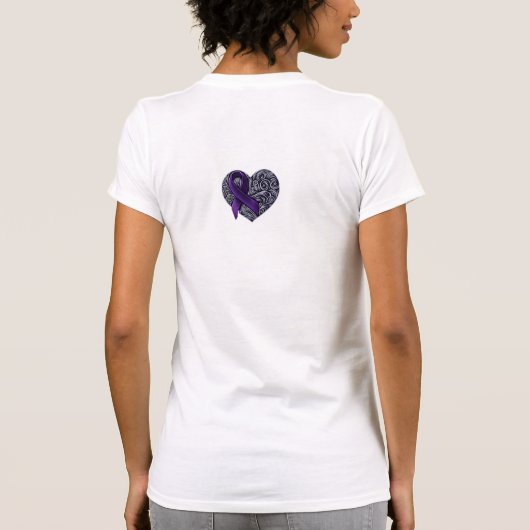 Paarse Bewustzijnslint met Hart op rug T-shirt (Achterkant)