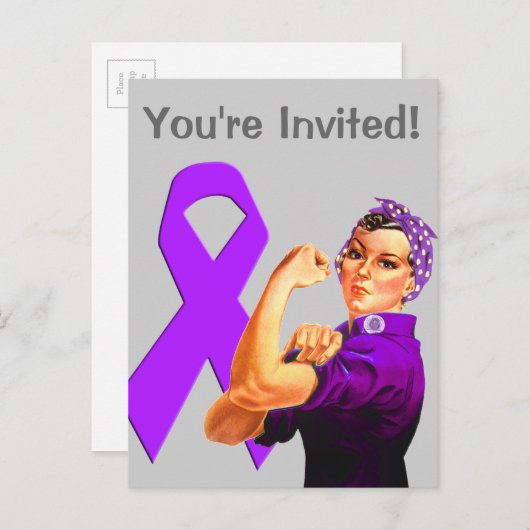 Paarse Bewustzijnslint Rosie de Riveter Uitnodiging Briefkaart (Voorkant / Achterkant)