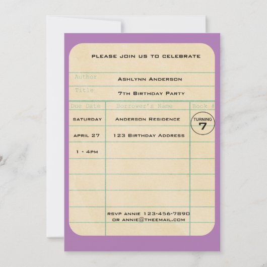 Paarse bibliotheekkaart Birthday Kaart (Voorkant)