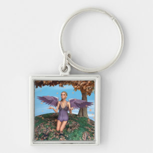 Paarse Biddende Engel Herfst Fantasie Kunst Sleutelhanger