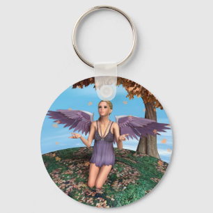 Paarse Biddende Engel Herfst Fantasie Kunst Sleutelhanger