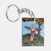 Paarse Biddende Engel Herfst Fantasie Kunst Sleutelhanger (Voorkant Links)