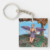 Paarse Biddende Engel Herfst Fantasie Kunst Sleutelhanger (Voorkant)