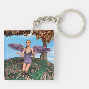Paarse Biddende Engel Herfst Fantasie Kunst Sleutelhanger