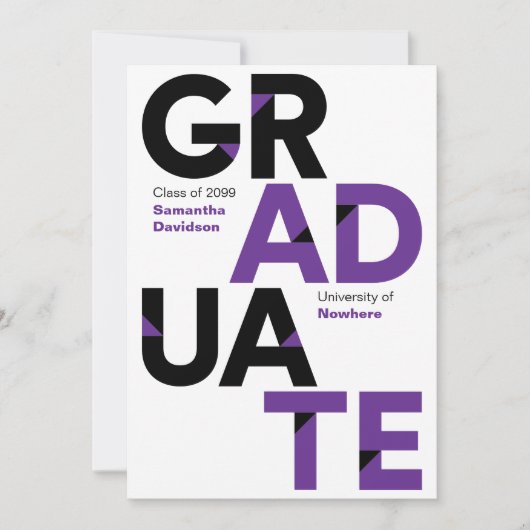 Paarse Big Bold Angle Knip Afstuderen Kaart (Voorkant)