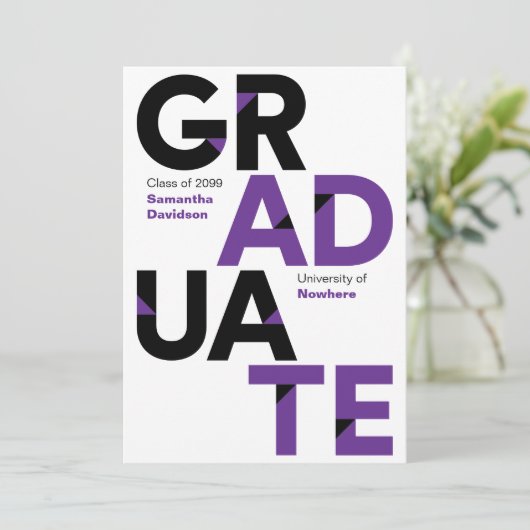 Paarse Big Bold Angle Knip Afstuderen Kaart (Staand voorkant)