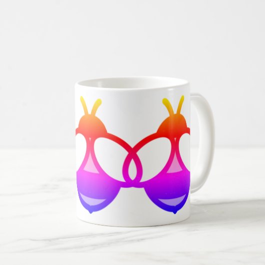 Paarse bij, roze honingbij, gele hommel koffiemok (Voorkant rechts)