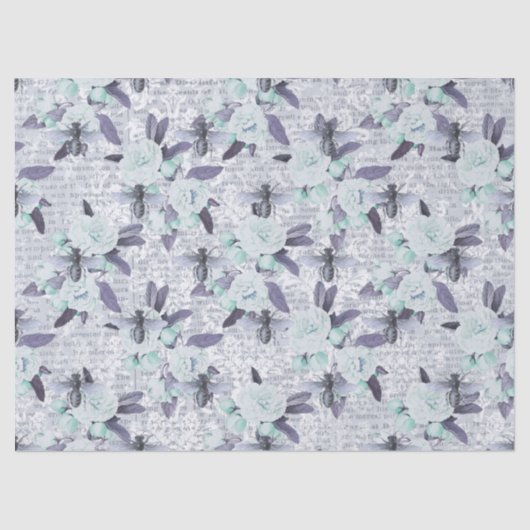 Paarse bijen en Mint Green Floral ontkoppeling Tissuepapier (Voorkant)