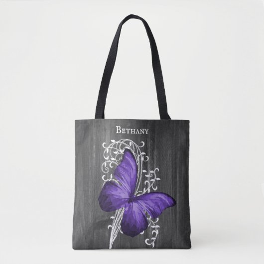 Paarse bijtende Butterfly - gepersonaliseerde Canv Tote Bag (Voorkant)