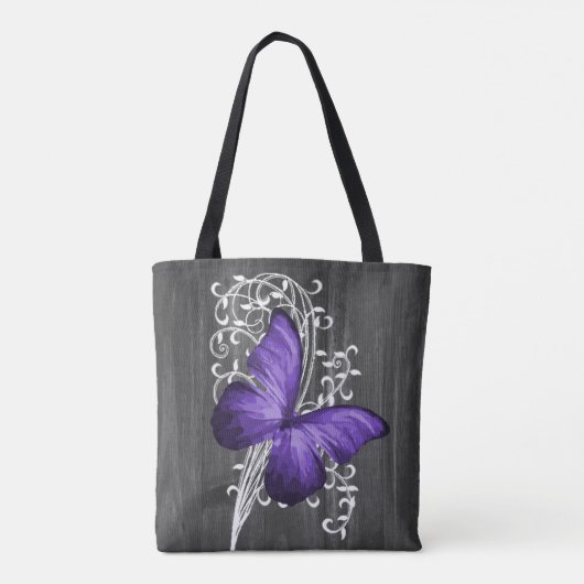 Paarse bijtende Butterfly - gepersonaliseerde Canv Tote Bag (Achterkant)