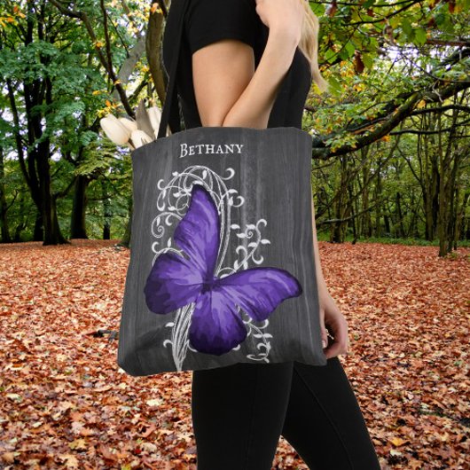 Paarse bijtende Butterfly - gepersonaliseerde Canv Tote Bag