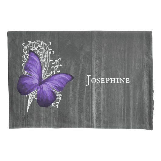 Paarse bijtende Butterfly - gepersonaliseerde Kuss Kussensloop (Voorkant)