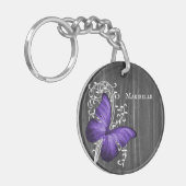 Paarse bijtende Butterfly - gepersonaliseerde Sleu Sleutelhanger (Voorkant Links)