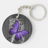 Paarse bijtende Butterfly - gepersonaliseerde Sleu Sleutelhanger (Achterkant)