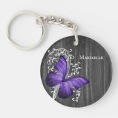 Paarse bijtende Butterfly - gepersonaliseerde Sleu Sleutelhanger (Voorkant)