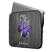 Paarse bijtende butterfly-laptophoes laptop sleeve (Voorkant Links)