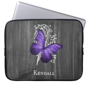 Paarse bijtende butterfly-laptophoes laptop sleeve