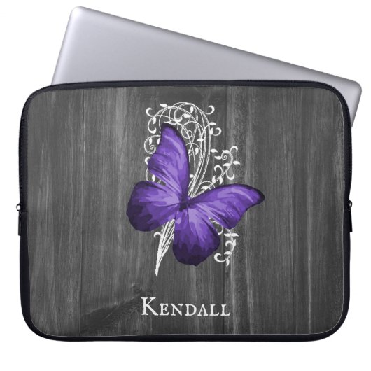 Paarse bijtende butterfly-laptophoes laptop sleeve (Voorkant)
