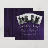 Paarse bijtende fotocollage bespaart de datum save the date (Voorkant / Achterkant)