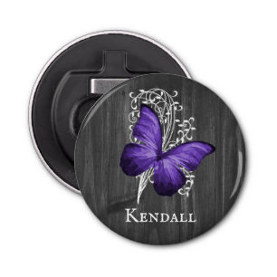 Paarse bijtende vlinder - Aangepaste flesopening Button Flesopener
