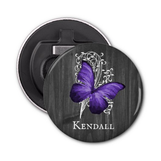 Paarse bijtende vlinder - Aangepaste flesopening Button Flesopener (Voorkant)