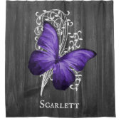 Paarse bijtende vlinder gepersonaliseerd douchegordijn (Voorkant)