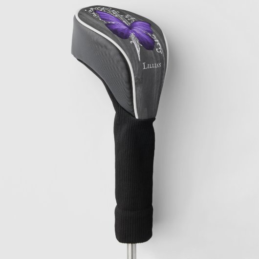 Paarse bijtende vlinder gepersonaliseerd golfheadcover (Schuin)