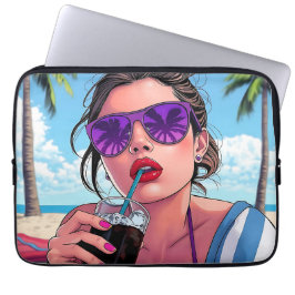 Paarse bikini, zonnebril en bandana vrouw laptop sleeve