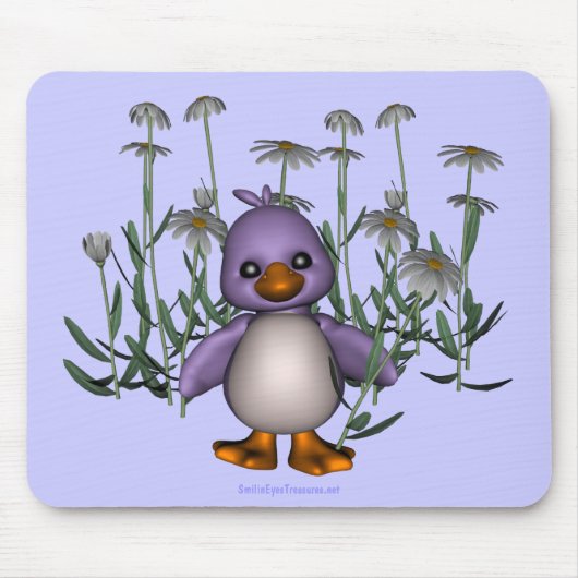 Paarse Bird Daisy Flowers Cute Mousepad Muismat (Voorkant)