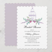Paarse Birdcage bruidsdouche uitnodiging. Bloemen Kaart (Voorkant / Achterkant)
