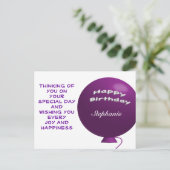 Paarse Birthday-ballon Briefkaart (Staand voorkant)