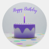 Paarse Birthday Cake Ronde Sticker (Voorkant)