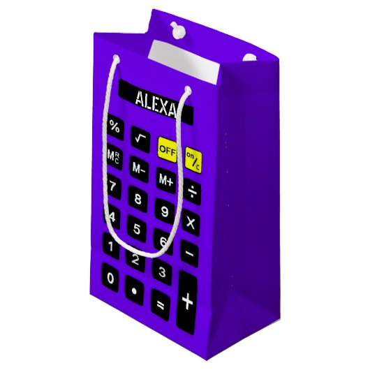Paarse Birthday Calculator Klein Cadeauzakje (Voorkant Gekanteld)