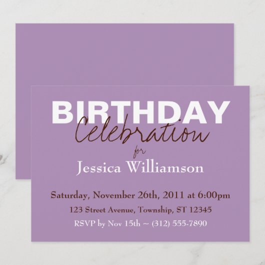 Paarse Birthday-uitnodigingen voor Mod-kleuren Kaart (Voorkant / Achterkant)