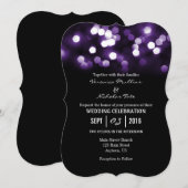 Paarse Black Bokeh Glitter Lights Wedding Invites Kaart (Voorkant / Achterkant)