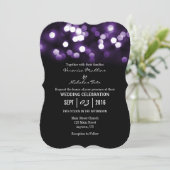 Paarse Black Bokeh Glitter Lights Wedding Invites Kaart (Staand voorkant)
