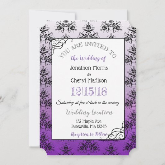 Paarse Black Damask Classy Weddenschappen Kaart (Voorkant)