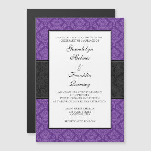 Paarse Black Damask Magnetic Wedding Invites Magnetische Uitnodiging