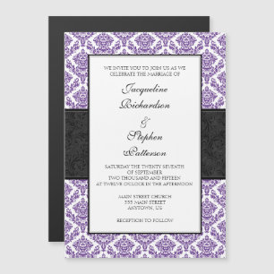 Paarse Black Damask Magnetic Wedding Invites Magnetische Uitnodiging