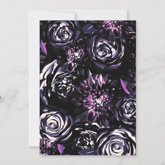 Paarse Black Floral Glam Foto GraduPartij Kaart (Achterkant)