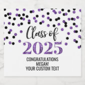 Paarse Black Glitter Klasse van 2025 Afstuderen Sparkling Wijnetiket (Enkel label)
