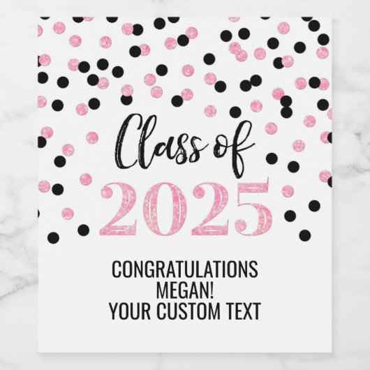 Paarse Black Glitter Klasse van 2025 Afstuderen Wijn Etiket (Enkel label)