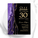 Paarse Black Gold Agaat Surprise 30e verjaardag Kaart<br><div class="desc">Paarse,  zwarte en gouden agaat surprise 30ste verjaardagsfeest uitnodiging. Elegant modern design met waterverf agaat marmeren geode achtergrond,  faux glitter goud en typografie script lettertype. Trendy uitnodigingskaart perfect voor een stijlvol vrouwenfeest. Gedrukte Zazzle-uitnodigingen of direct downloadbare digitale afdrukbare sjabloon.</div>
