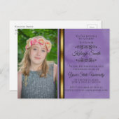 Paarse Black Gold Photo College Trunk Uitnodiging Briefkaart (Voorkant / Achterkant)