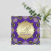 Paarse Black Gothic Golden Dinner Party Uitnodigin Kaart (Staand voorkant)