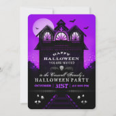 Paarse Black Haunted House Halloween Party Uitnodi Kaart