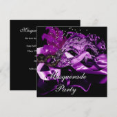 Paarse Black Masquerade Ball Party 2 Kaart (Voorkant / Achterkant)