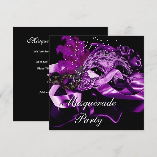 Paarse Black Masquerade Ball Party 2 Kaart (Voorkant / Achterkant)