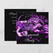 Paarse Black Masquerade Ball Party Kaart (Voorkant / Achterkant)